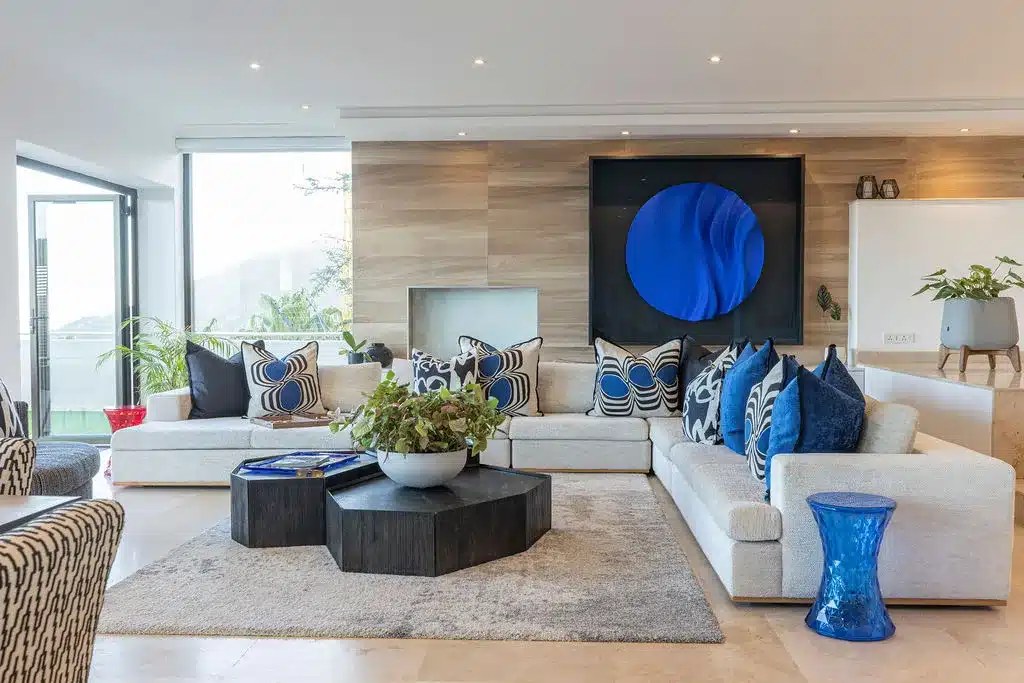 Living room with sea views